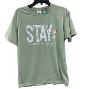 New Hand Printed Womens Medium Stay Tomorrow Needs You Short Sleeve Tee Shirt
